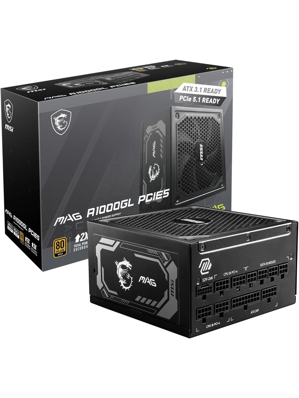 msi MAG A1000GL PCIE5, Fully Modular Compact Gaming 1000W Power Supply